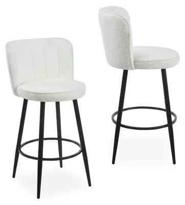Image de MENZZO Lot de 2 chaises de bar au dossier incurvé Philippa Tissu bouclette Crème