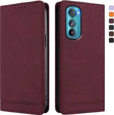 Produktbild von Hülle für Motorola Edge 30, Retro Kunstleder Ständer Klapphülle mit Kartenfächer und Magnetische Rot