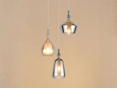 Produktbild von LED Pendelleuchte 3-flammig rund für hohe Decken mit Glas Lampenschirmen, Ø 35cm