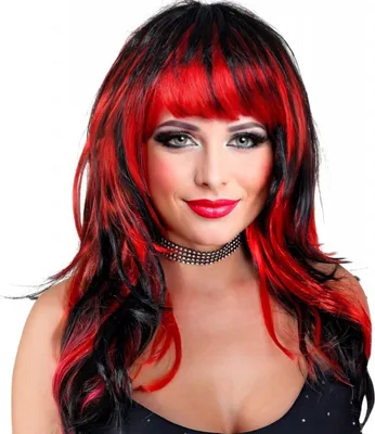 Produktbild von Halloween Perücke Damen "Vampirin" | Schwarz Rot