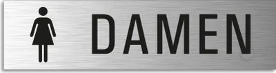 Produktbild von Türschild WC Damen Hinweisschild mit Piktogramm Aluminium Edelstahloptik 160x40 mm selbstklebend