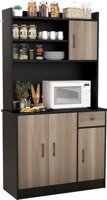 Produktbild von GOPLUS Küchenschrank, 180 cm hoher Vorratsschrank mit 4 Türen, Schublade & offenen Ablagen, Schwarz