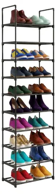 Produktbild von Relaxdays Schuhregal, 10 Ebenen, Stecksystem, HBT: 174x45x30 cm, Metall Schuhablage, platzsparend, Schuhgestell, schwarz