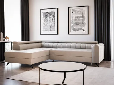Produktbild von Ecksofa Alice mit Schlaffunktion und Bettkasten, Wohnlandschaft mit einstellbare Kopfstützen, Couch, Sofa, Bettsofa, Schlafsofa (Beige (Paros 02), Ecksofa Links)