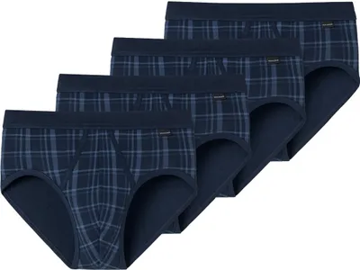 Produktbild von Schiesser 4er Pack Original Classics Feinripp Slip / Unterhose Kontrastfarbenes Karomuster, Komfortabler Softbund mit seitlichem, gewebtem Logo, Angenehm weiche Feinripp-Qualität