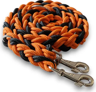 Produktbild von Hundeleine Doppelleine Umhängeleine Robust 2,3m 3-fach verstellbar 18mm geflochten handgefertigt orange-schwarz