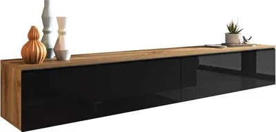 Produktbild von MIRJAN24 TV-Lowboard Detroit D180, Stilvoll TV-Tisch, 2 Türen, Modern Wohnzimmer (Wotan / Schwarz Hochglanz, ohne Beleuchtung)