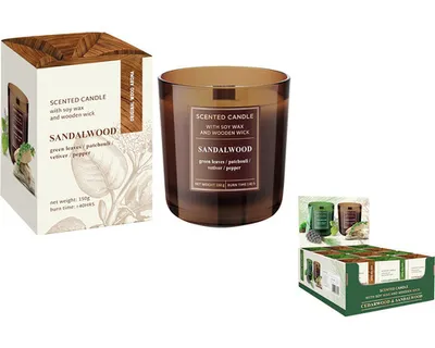 Obrázek produktu pro Vánoční svíčka ve skle SANDALWOOD s dřevěným knotem 150 g