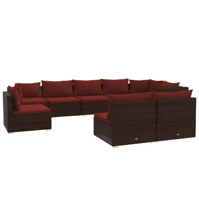 Immagine prodotto di vidaXL Set da giardino 9 pezzi con cuscini in polyrattan marrone