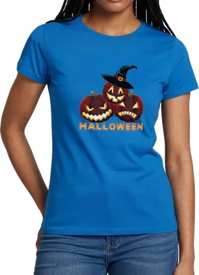 Produktbild von Spreadshirt Halloween Kürbisse Mit Hexenhut Gruselig Lustig Frauen T-Shirt, L, Royalblau