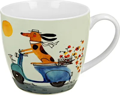 Produktbild von DUO Dogs World Becher 460 ml DOG ON A SCOOTER in Tragetasche, New Bone China Porzellan