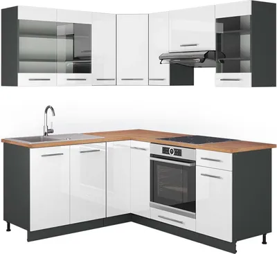 Obrázek produktu pro Rohová kuchyň Vicco Fame-Line Bílá vysoký lesk/Antracit 190 x 160 cm, PD Dub, Model 42160