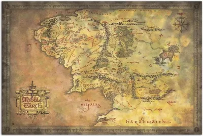 Zdjęcie produktu dla Plakat z mapą Śródziemia - szczegółowa grafika fantasy, 24x36 cali