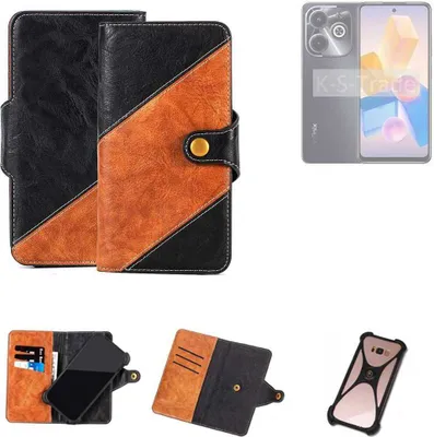 Produktbild von K-S-Trade Handyhülle Schutzhülle Bookstyle Case Wallet-Case kompatibel mit Infinix Hot 40 Pro Handy Cover Bumper Klapphülle schwarz hellbraun 1x