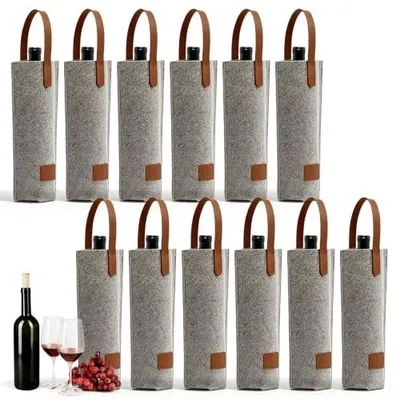 Zdjęcie produktu dla Torby filcowe na butelki wina szare zestaw 12 szt prezent