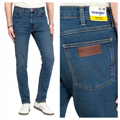 Zdjęcie produktu dla WRANGLER | Spodnie męskie z bawełny, model Larston, kolor niebieski, krój dopasowany, rozmiar W32 L34
