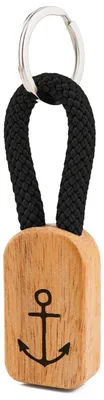 Produktbild von GIPFELWELLE Handgemachter Holz Schlüsselanhänger Kette Ring Paracord mit Gravur, 6 mm Segeltau, Damen Herren, Anker, Schwarz