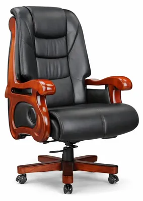 Produktbild von r Chefsessel aus Leder mit Holzarmlehnen und verstellbar