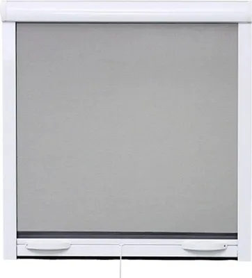 Image de Moustiquaire de Fenêtre Enroulable, 125 x 145 cm, Aluminium Laqué Blanc, Recoupable, Toile Fibre de Verre Grise