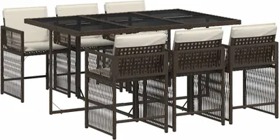 Produktbild von vidaXL 7-tlg. Garten-Essgruppe mit Kissen Braun Poly Rattan