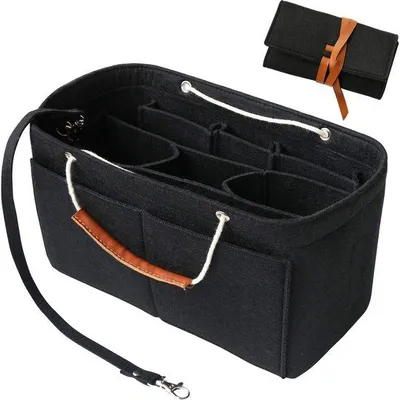 Produktbild von Große Damen-Taschen-Organizer XL mit Innentaschen für Handtaschen, Innenfach für Taschen, großer Vilt-Taschen-Organizer, schwarzer Organizer