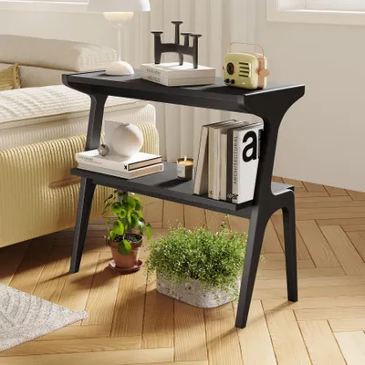 Produktbild von Beistelltisch 2-stöckig Sofatisch,moderner Couchtisch, schmaler Nachttisch aus Holz