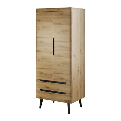 Zdjęcie produktu dla Nowoczesna Szafa Solis 80 cm Dąb Artisan na Czarnych Nóżkach, Dwudrzwiowa