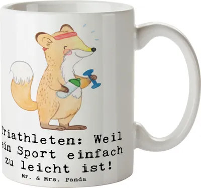 Produktbild von Mr. & Mrs. Panda Trinkbecher Triathlon Helden - Weiß - Geschenk, Tasse, Teetasse, mentales Training, Ausdauersport, Disziplinen, Triathleten, haferl, Sportler, Schwimmen
