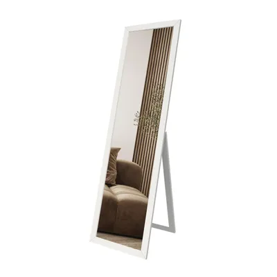 Obrázek produktu pro Zrcadlo na stojan STYLER, 37x142 cm, bílé barvy, obdélníkového tvaru. Celotělové zrcadlo, moderní design, vhodné do ložnice, chodby, šatny. Dekorativní podlahové zrcadlo