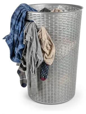 Produktbild von Runder Waschekorb „Rotan“ - silber - aus geflochtenem Kunststoff - 51 Liter - 38 x 57 cm