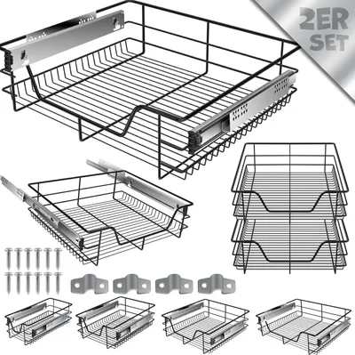 Produktbild von KESSER® Teleskopschublade  Küchenschublade  Küchenschrank  Korbauszug  Schrankauszug  Vollauszug  Schublade, Schwarz, 2x 60cm