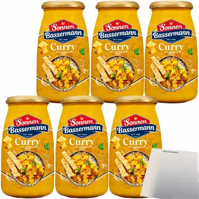 Produktbild von Sonnen Bassermann Curry Sauce mit Ananas 6er Pack (6x520g Glas) + usy Block