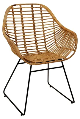 Produktbild von Rattan-Korbstuhl im Retro-Stil mit Armlehnen auf Eisen-Gestell