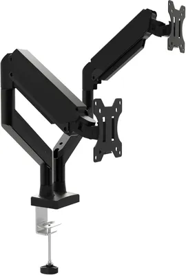 Zdjęcie produktu dla Uchwyt do monitora – podwójny ramion – do ekranów o przekątnej 33–61 cm – 2 monitory – montaż na biurku – brązowy