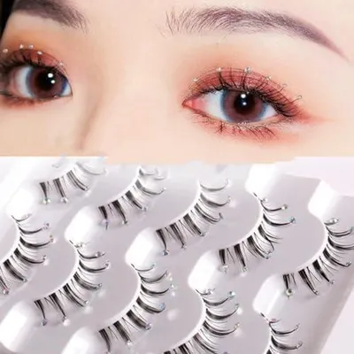 Produktbild von 5 Paar künstliche Wimpern mit Strasssteinen, flauschig und dekorativ, aus Faser, mit natürlichem Aussehen für Halloween und festliche Anlässe
