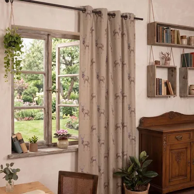 Produktbild von SCHÖNER LEBEN. Vorhang Fryett`s Halbpanama Landhaus Hirsch natur braun 245cm oder Wunschlänge Aufhängung Ösen