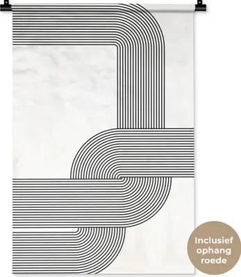 Produktbild von MuchoWow® Wandteppich Wandbehang Kunst - Minimalismus - Schwarz - Weiß 60x90 cm Tapisserie Dekoration Wandtuch - Foto-Teppich - Abwaschbar