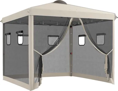 Image de Pavillon pliable Outsunny env. 3x3m pavillon avec 4 rideaux en filet, protection UV, beige