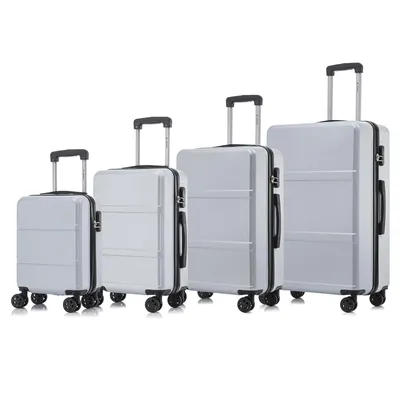 Produktbild von Suitcase Set, Rollkoffer Handgepäck, Kofferset, mit 4 Rollen 360°, Hartschalenreise Zahlenschloss, Weicher Gummigriff (4er Set, S,M,L&XL, Silber)