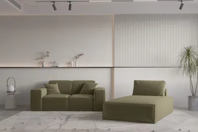 Produktbild von Sofa Set 2-teilig Sezlong und Sofa 2-Sitzer CELES PREMIUM Stoff Opera Velvet Olivgrün