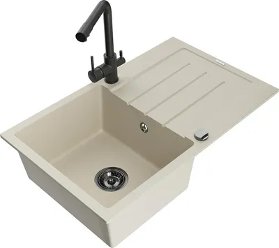 Image de Mexen Bruno Évier en granit 1 bac avec égouttoir et mitigeur Duero, Beige - 6513-69-671600-70
