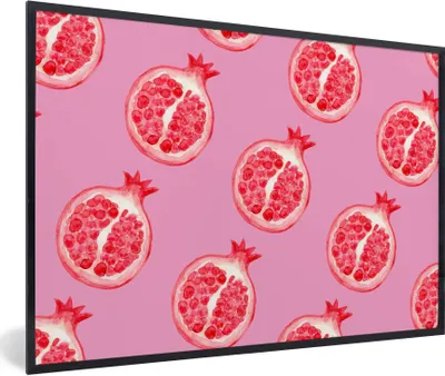 Produktbild von MuchoWow® Gerahmtes Poster Obst - Rosa - Muster 30x20 cm - Poster mit Schwarzem Bilderrahmen Wandposter Rahmen Foto Bilder - Kunstdruck - Bild-Poster