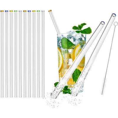 Produktbild von com-four® 10x Glasstrohalme spülmaschinenfest und wiederverwendbar - Glas Strohhalme für Cocktails - Trinkhalme Glas mit Reinigungsbürste - Glastrinkhalm umweltfreundlich - 23 cm