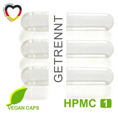 Produktbild von Leerkapseln HPMC - pflanzlich vegan - transparent Größe 1 - getrennte Hälften 10.000 Stück