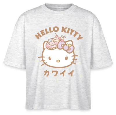 Produktbild von Spreadshirt Hello Kitty Kawaii Stil Boxy Shirt Damen, M, Weiß meliert