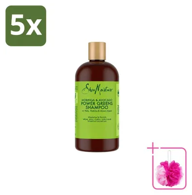 Image de 5 x Shampooing Shea Moisture Power Greens Moringa & Avocat, 384 ml - Lot de 5