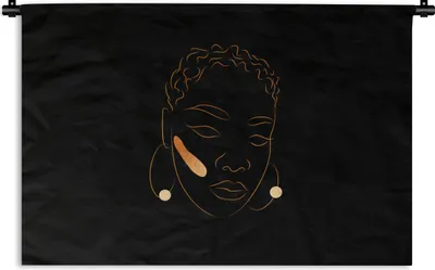 Produktbild von MuchoWow® Wandteppich Wandbehang Frau - Gold - Strichzeichnung 60x40 cm Tapisserie Dekoration Wandtuch - Wanddekorationen