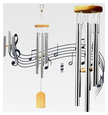 Produktbild von Windspiel mit Musik-Glocken, Kunsthandwerk, mit Holzpendel – für den Außenbereich