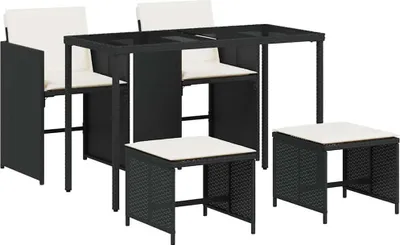 Obrázek produktu pro vidaXL 5dílný zahradní jídelní set s polštáři Black Poly Rattan