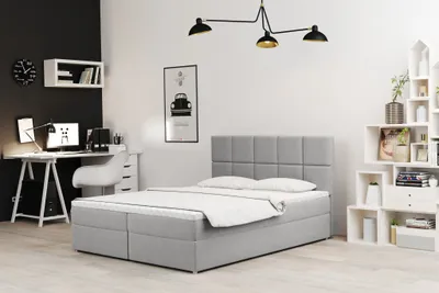 Produktbild von Boxspringbett Schlafzimmerbett FRASCO 160x200cm in Stoff Soro Hellgrau